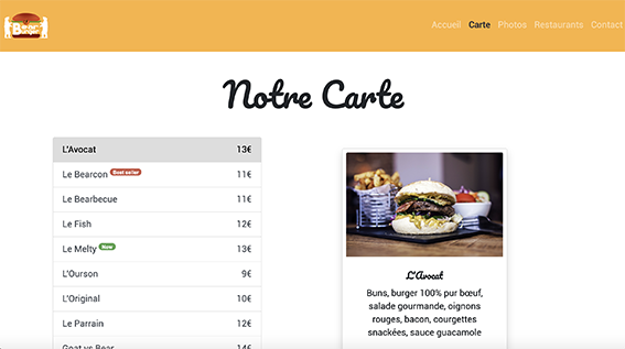Exemple du site Bear Burger
